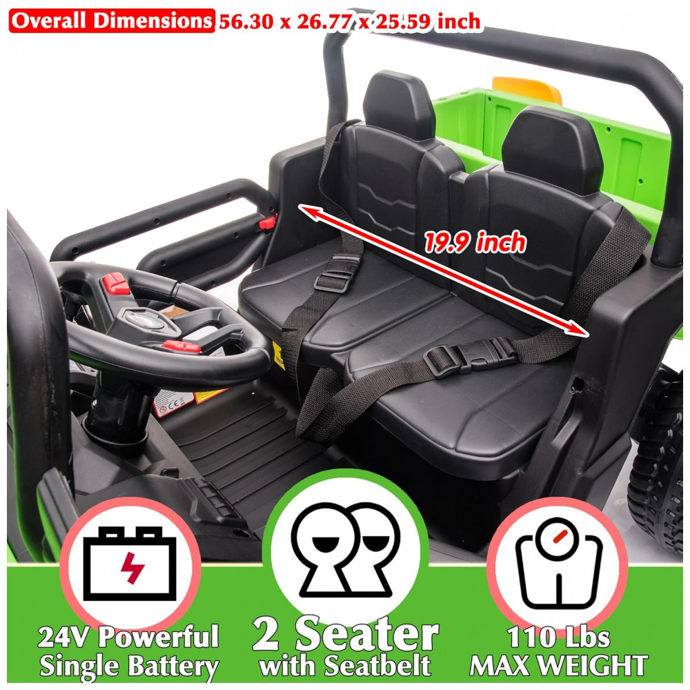 Caminhão Basculante Infantil Elétrico Sopbost Verde 24V 2 Lugares 4 Motores 75W Caçamba Automática 4WD Pneus EVA Controle Bluetooth - Imagem 4