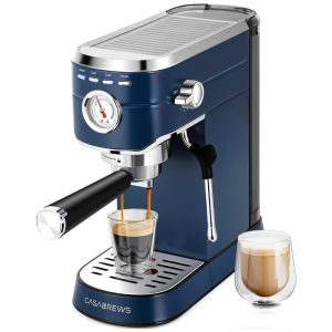 Máquina de Café Expresso Profissional 20 Bar com Bocal de Leite e Tanque de Água Removível de 1L 110V 1350W CASABREWS Azul Safira