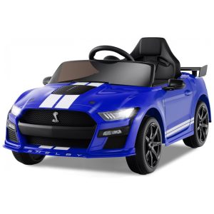 Carro Elétrico Infantil Licenciado Ford Mustang Shelby GT500 OLAKIDS Azul 12V 2 Velocidades Controle Remoto LED USB Rádio Música