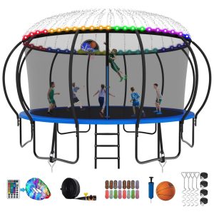 Cama Elastica Capacidade até 544 kg com Luz LED e Cesta de Basquete SKYUP Azul