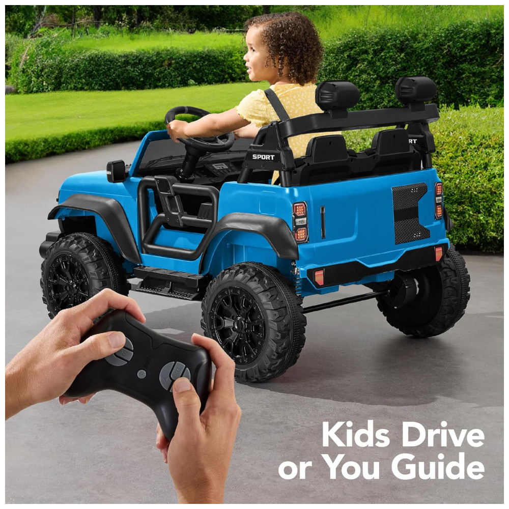 Carro Elétrico Infantil Best Choice Products 24V Azul, Caminhão 2 Lugares, com Controle Remoto, Bluetooth, Luzes LED e Capacidade para 60 kg - Imagem 4