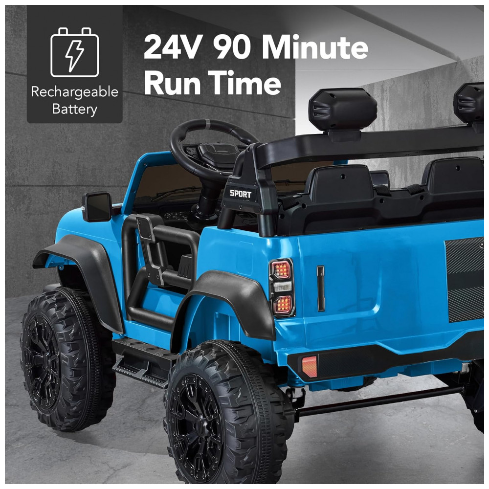 Carro Elétrico Infantil Best Choice Products 24V Azul, Caminhão 2 Lugares, com Controle Remoto, Bluetooth, Luzes LED e Capacidade para 60 kg - Imagem 5