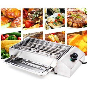 Churrasqueira Grill Elétrica até 6 Porções em Aço Inoxidável 110V 2800W YIYIBYUS Prata