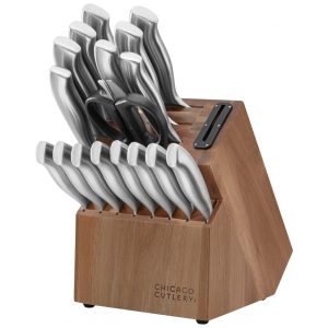 Conjunto de Facas em Aço Inoxidável com Bloco de Bancada 18 Peças Chicago Cutlery Prata