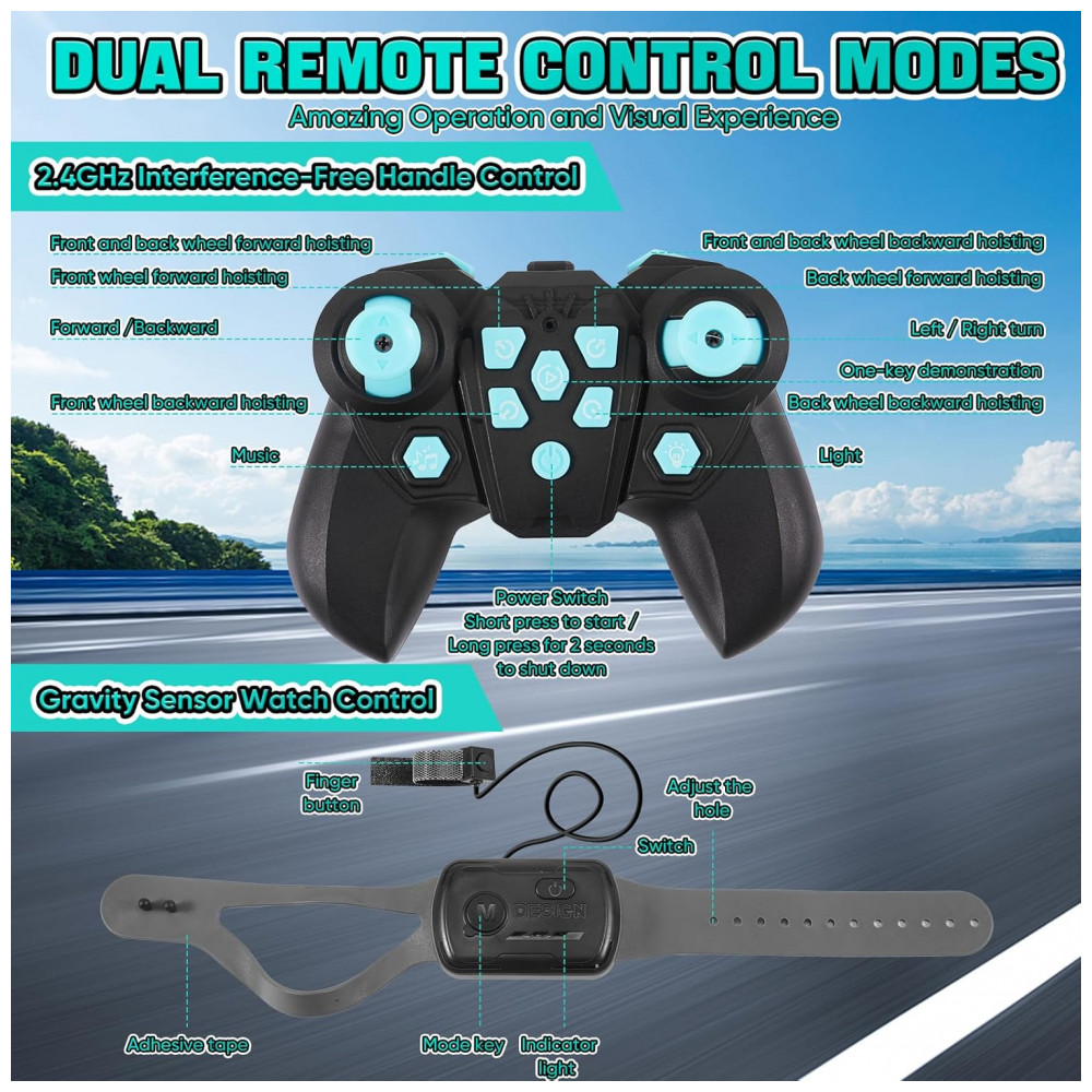 Robô Cão Controlado por Gestos Preto – Wurycia, 8 Rodas 2,4 GHz com Música e Luzes para Crianças de 6 a 12 Anos - Imagem 3