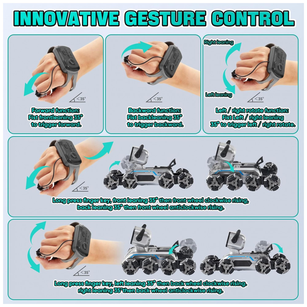 Robô Cão Controlado por Gestos Preto – Wurycia, 8 Rodas 2,4 GHz com Música e Luzes para Crianças de 6 a 12 Anos - Imagem 4