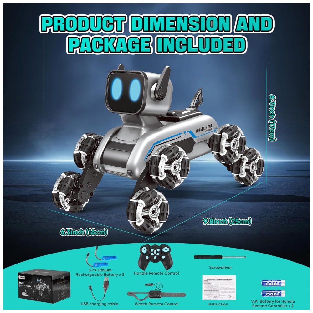 Robô Cão Controlado por Gestos Preto – Wurycia, 8 Rodas 2,4 GHz com Música e Luzes para Crianças de 6 a 12 Anos - Imagem 6