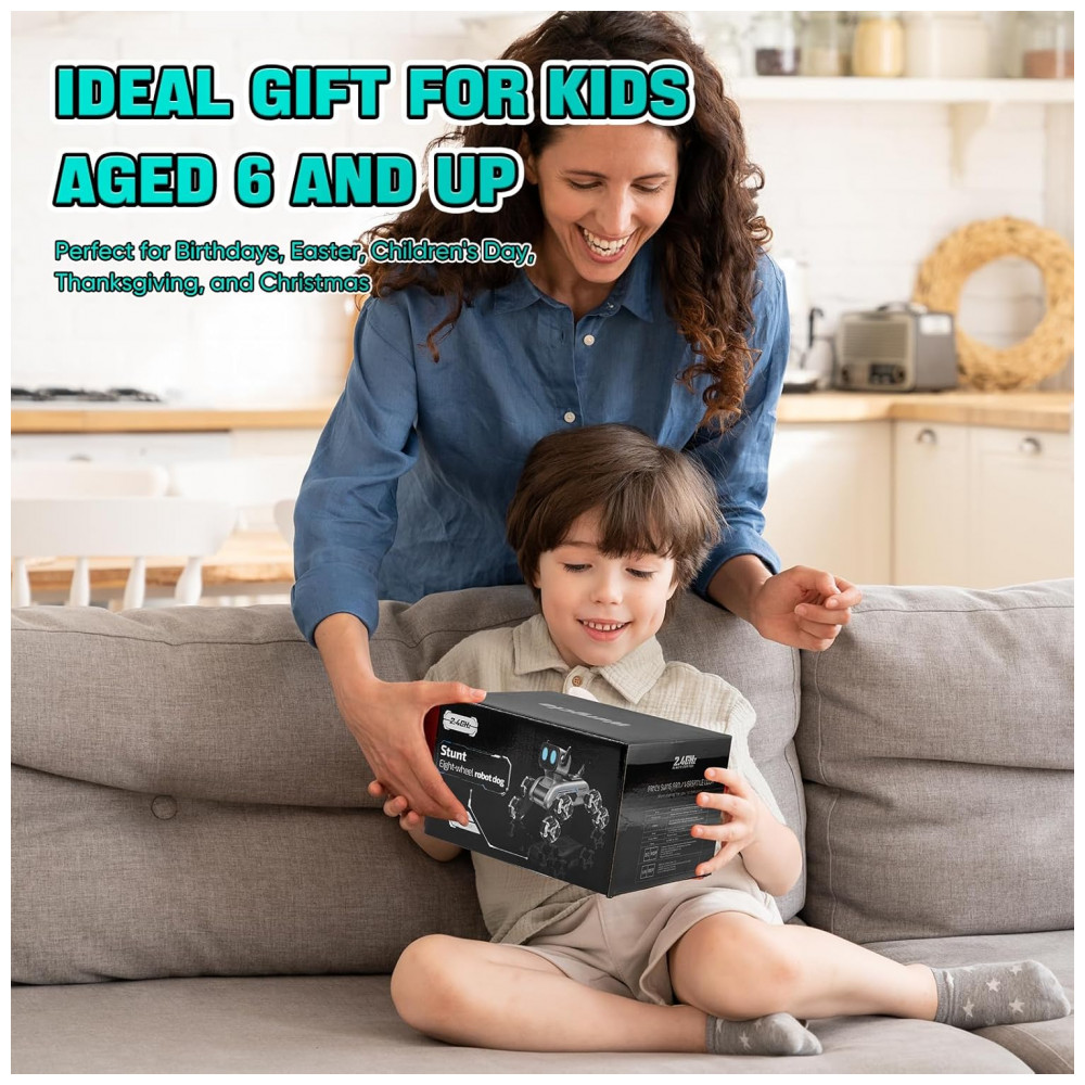 Robô Cão Controlado por Gestos Preto – Wurycia, 8 Rodas 2,4 GHz com Música e Luzes para Crianças de 6 a 12 Anos - Imagem 7