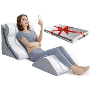 Conjunto de 4 Travesseiros Ortopédicos em Cunha com 4 Capas Extras Almofadas Ajustáveis de Espuma Viscoelástica para Alívio de Dor Simpledad Branca