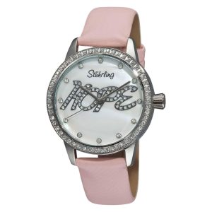 Relogio Lady Hope 519H 38mm Fashion Mostrador Branco e Pulseira de Couro Rosa com Fivela Tang Stuhrling.