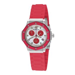Relógio Feminino Cosmo Girl 180R 37mm com Cronógrafo e Mostrador Branco - Prata e Pulseira de Silicone Rosa - Stuhrling.