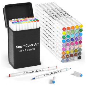 Conjunto de Canetas Artisticas 45 Cores com Ponta Dupla e Estojo Excelente para Adultos Smart Color Art