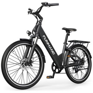 E-Bike Funhang EB-C2 Motor Brushless 500W (Pico 1000W) Torque 55Nm Bateria 48V 374Wh Removível 26" 7 Marchas 5 Modos Freios a Disco IPX5 PRETA
