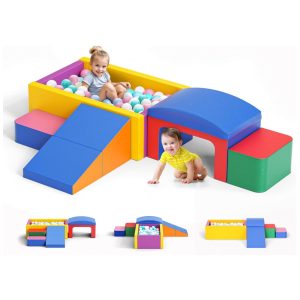 Blocos de Espuma Lischwert para Bebês Túnel e Blocos Dobráveis Brinquedos de Escalada e Piscina de Bolinhas para Crianças de 1 a 3 anos.