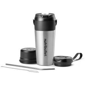 Liquidificador Portátil Ideal para Viagens com Alça de Transporte e Carregamento por USB-C Nutribullet Prata