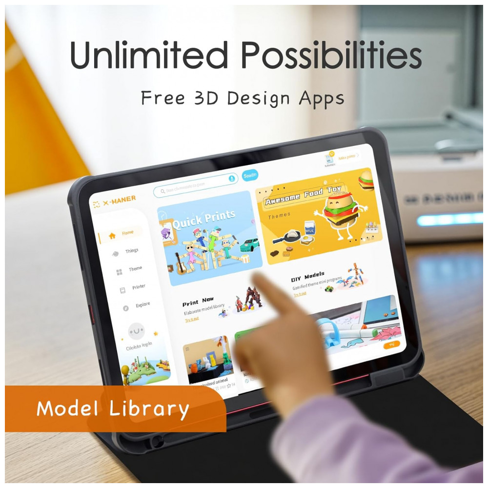 Impressora 3D para Crianças e Iniciantes, Conjunto de 8 Filamentos PLA, Biblioteca de Brinquedos Modificáveis, Controle por Aplicativo WiFi, AOSEED - Imagem 8