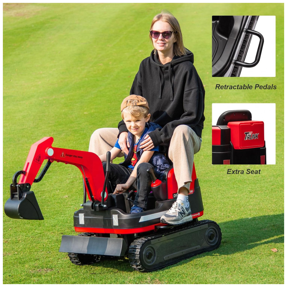 Escavadeira Infantil Elétrica JOYLDIAS Vermelha 12V 360° Rotativa Buldôzer Controle Remoto MP3 USB Trilhos Multi-Terreno Toolbox - Imagem 9