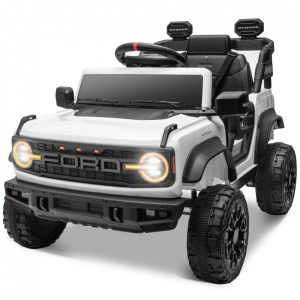 Carro Elétrico Infantil 12V Ford Bronco Raptor com Controle Remoto para Pais Suspensão nas 4 Rodas Música via Bluetooth e Luzes LED Seizeen Branco