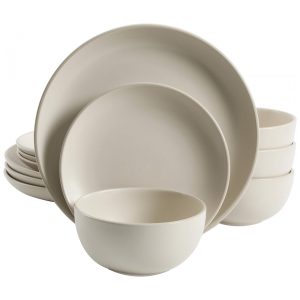 Aparelho de Jantar com 12 Peças em Cerâmica Serve 4 Pessoas Gibson Home Rockaway Creme