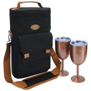 Bolsa Térmica para 2 Garrafas de Vinho MELOTOUGH com 2 Copos de Aço Inoxidável - Presente Portátil para Amantes de Vinho Preto