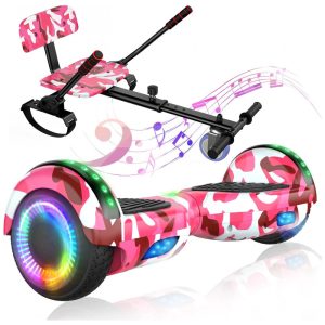 Hoverboard LIEAGLE 65" Rosa Camuflado com Go Kart Rodas LED e Bluetooth para Crianças e Adultos