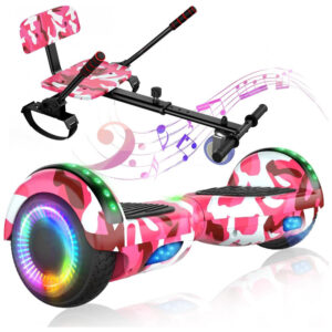 Hoverboard LIEAGLE 6,5" Rosa Camuflado com Go Kart, Rodas LED e Bluetooth para Crianças e Adultos