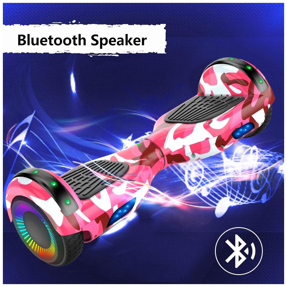 Hoverboard LIEAGLE 6,5" Rosa Camuflado com Go Kart, Rodas LED e Bluetooth para Crianças e Adultos - Imagem 3