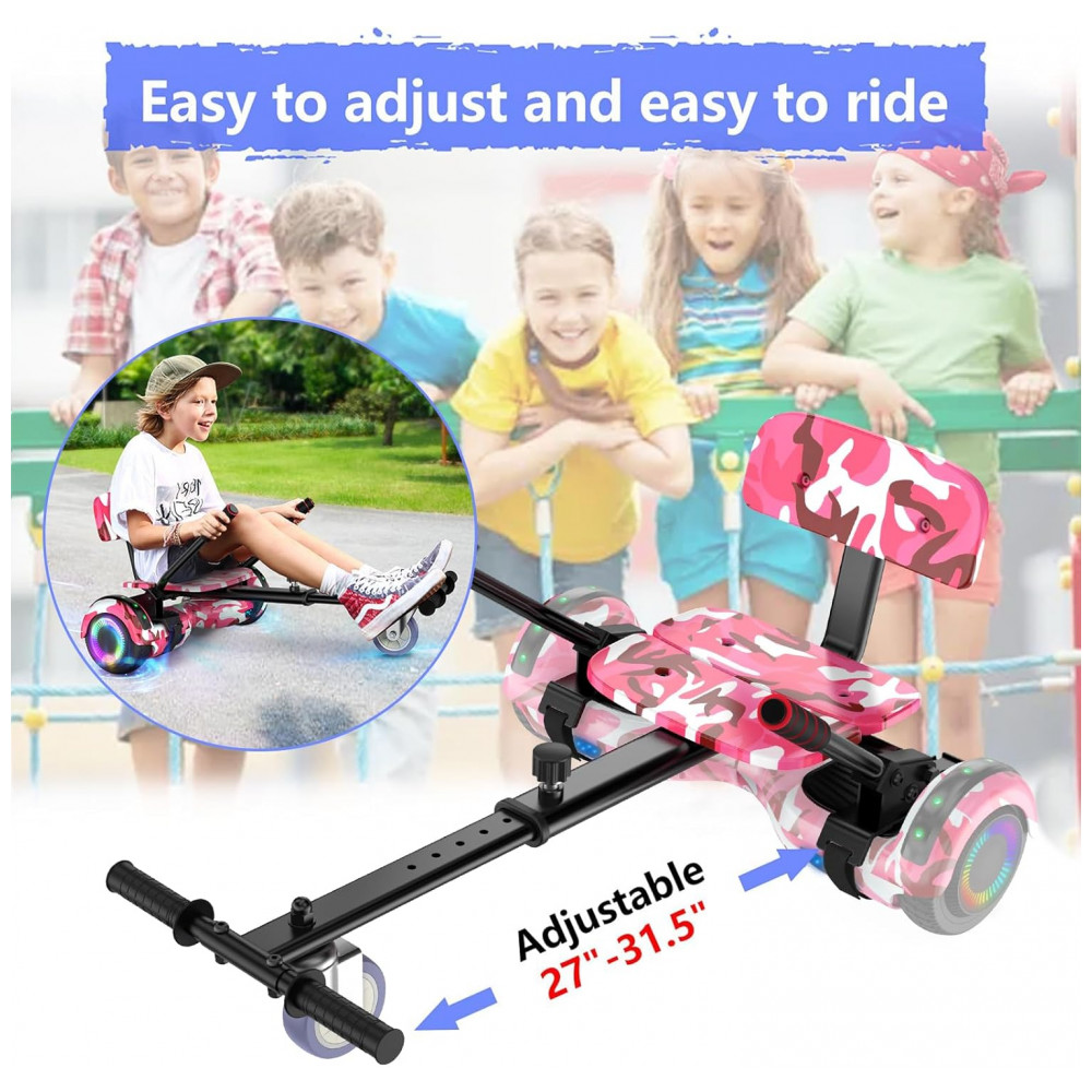 Hoverboard LIEAGLE 6,5" Rosa Camuflado com Go Kart, Rodas LED e Bluetooth para Crianças e Adultos - Imagem 7