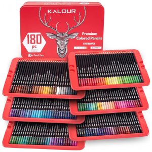Lápis de Cor KALOUR 180 para Artistas Cores Vívidas Núcleo Macio à Base de Óleo Ideal para Colorir Desenhar Esboçar Sombrear Misturar Estojo de Cores