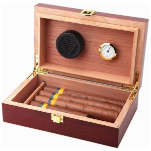 Umidor de Charuto de Madeira Artesanal Bald Eagle com Capacidade para 1020 Charutos de Mesa com Higrômetro e Umidificador