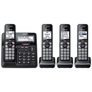 Telefone Sem Fio Panasonic KX-TGF944B Preto com 4 Handsets Bloqueio Avançado de Chamadas Link2Cell Bluetooth Alerta Contra Golpes Gravação Bidirecional Secretária Digital