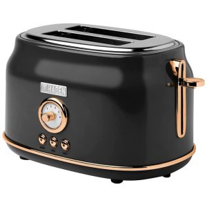 Torradeira Retro 2 Fatias com Fenda Larga Bandeja de Migalhas Removível e Controle de Tostagem 110V 1500W HADEN Preta e Cobre