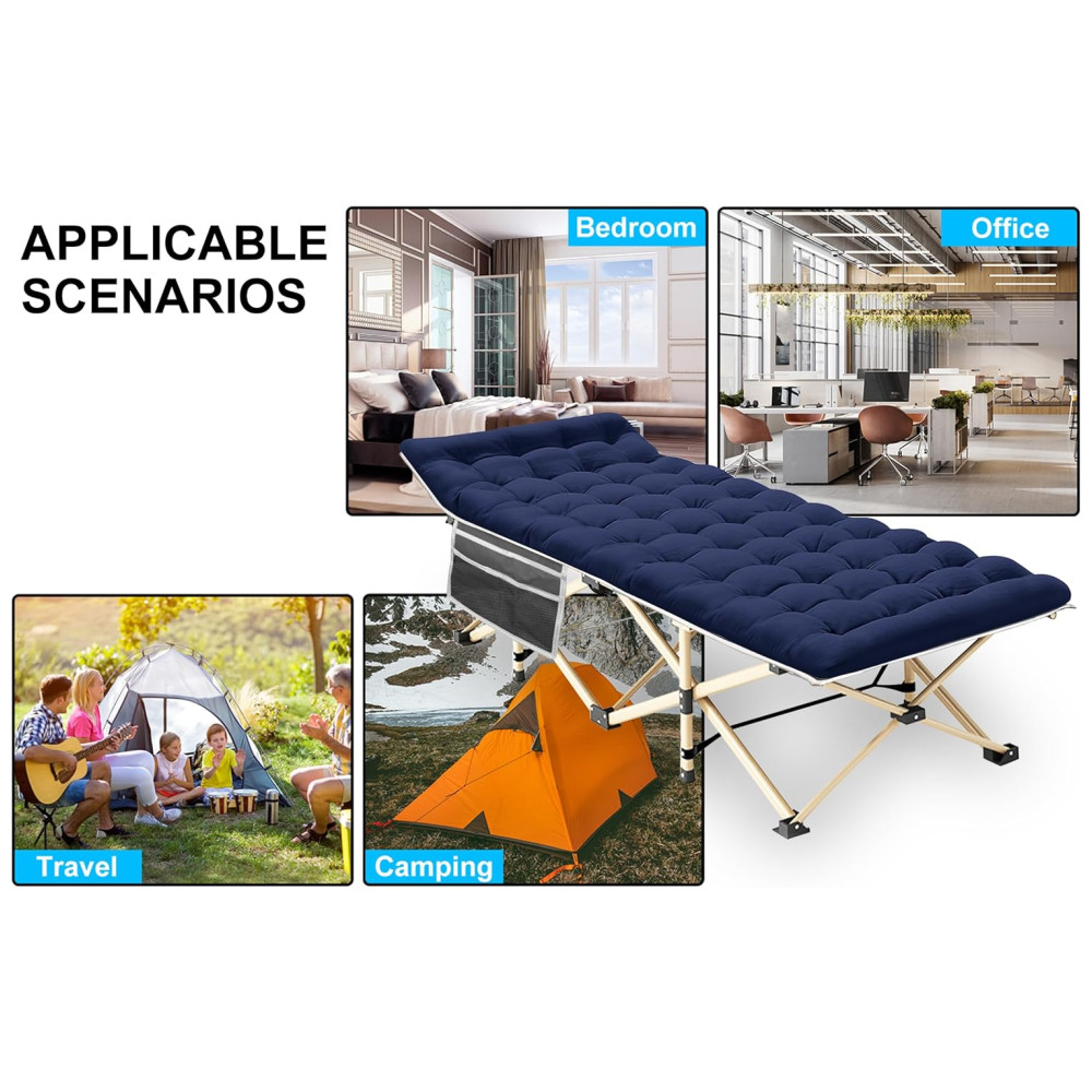 Cama Dobrável Portátil para Acampamento com Acolchoado e Bolsa de Transporte Suporta 204 kg ARAER Cinza e Azul - Imagem 3