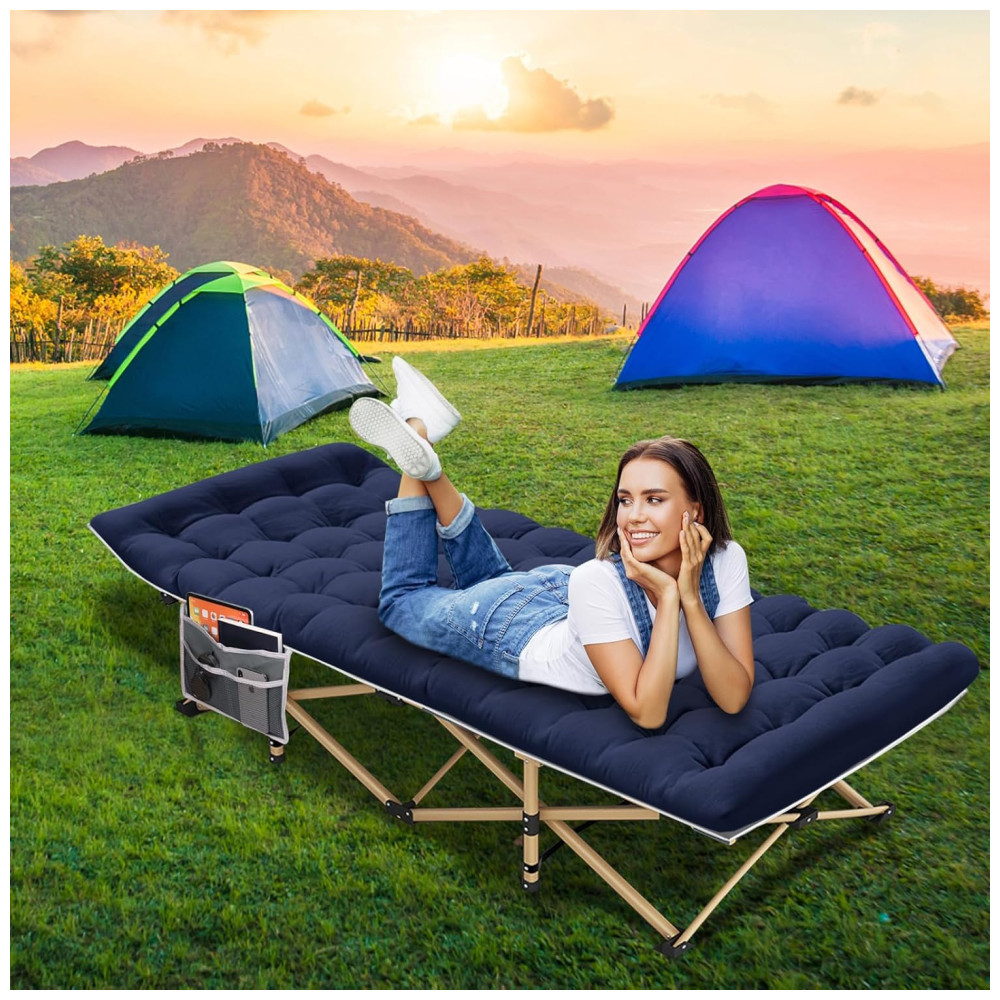 Cama Dobrável Portátil para Acampamento com Acolchoado e Bolsa de Transporte Suporta 204 kg ARAER Cinza e Azul - Imagem 4