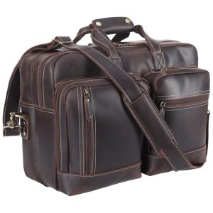 Bolsa Carteiro Masculina Expansível Couro de Cavalo para Laptop com 17 Polegadas Masa Kawa Marrom