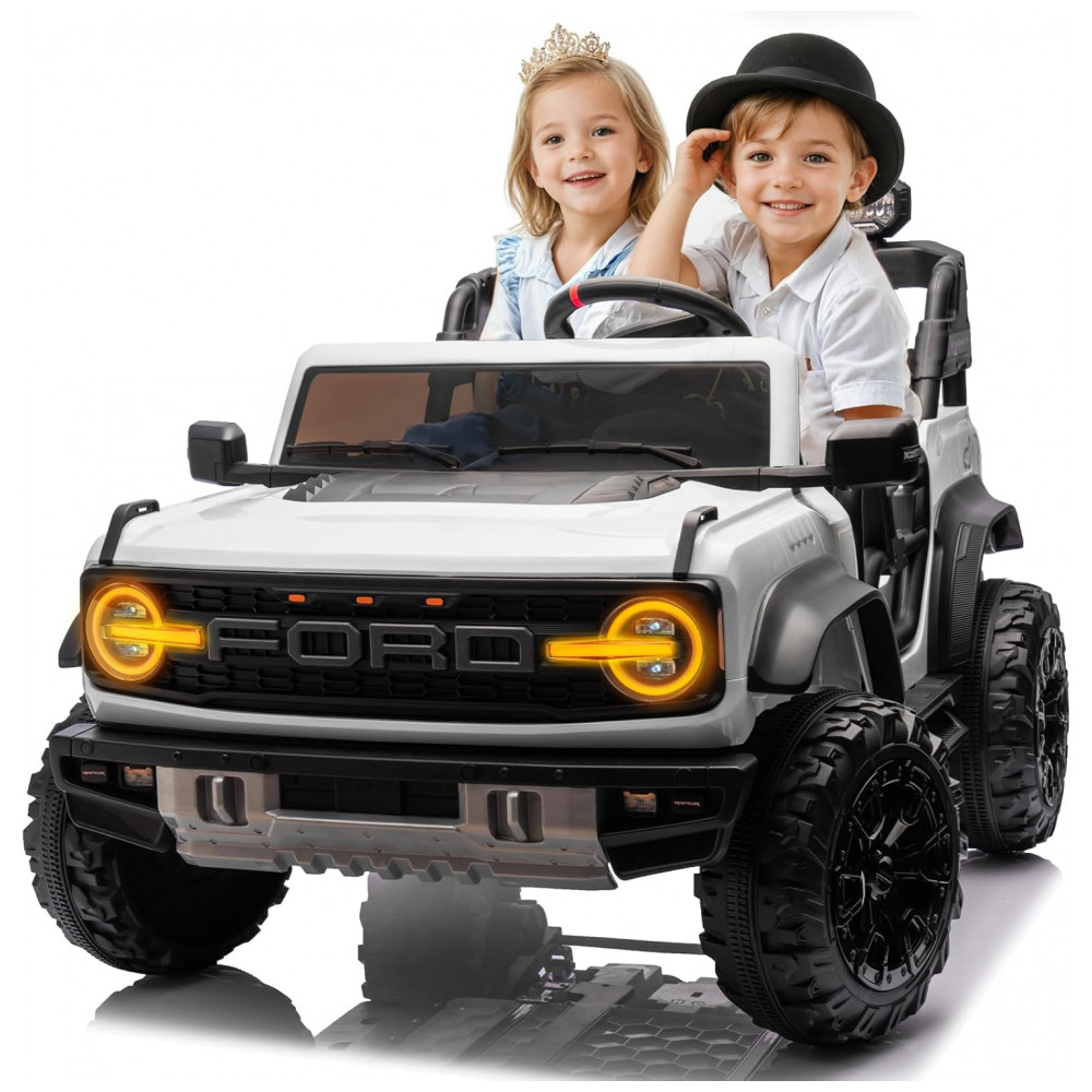 Carrinho Elétrico Licenciado Infantil 2 Lugares 24V, Ford Bronco Raptor 4x4, 2 Motores 90W, Bluetooth, Suspensão 4 Rodas, Controle Remoto, YOFE, Branco - Imagem 8