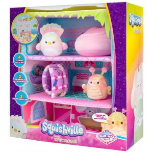Kit 2 Pelúcias Squishmallows de 5 cm Balia e Briannika com Playset para Crianças Squishville SQM0445 Colorido