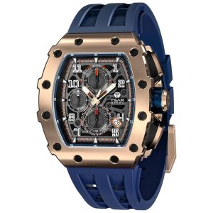 Relógio Masculino Analógico Quartzo a Prova dÁgua 50M com Cronógrafo TSAR BOMBA TB 8204SGLZHX Azul e Dourado