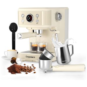 Máquina de Café Expresso Profissional 3 em 1 Compatível com Cápsula ESE ou NS com Vaporizador de Leite 110V 1100W Empstorm Creme