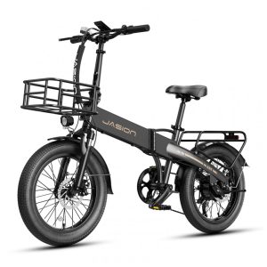 Bicicleta Elétrica Dobrável Jasion EB6 Preta com Cesta Dianteira 1000W Motor Brushless Bateria Removível 48V 375Wh Pneus 20" Fat Tire 7 Marchas 110V