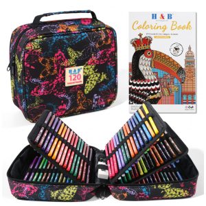 Conjunto 120 lápis de cor H & B com livro para colorir borracha e apontador minas óleo macias para desenho e pintura