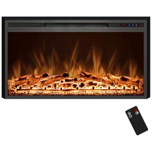 Lareira Elétrica de Embutir A69x127L cm com Controle Remoto Cores de Chama Ajustáveis Temporizador e Proteção Contra Superaquecimento 110V 1500W Kentsky Preta