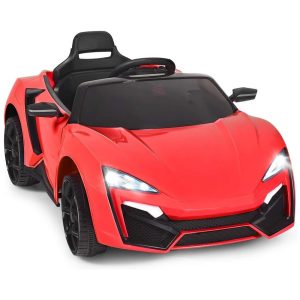 Carro Elétrico Infantil OLAKIDS Vermelho 12V 4 Rodas Suspensão Porta Dupla Controle Remoto LED 3 Velocidades Música USB TF