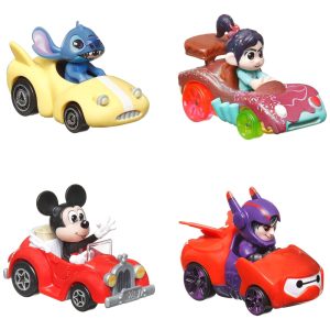 Conjunto de 4 Carros Racer Verse Disney Otimizados para Pista com Personagens Populares da Disney Hot Wheels