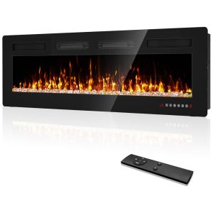 Lareira Elétrica de Embutir A45x152L cm com Controle Remoto e Digital 110V 1500W Eueiriup Preta