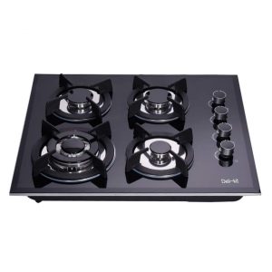 Cooktop a gás 4 bocas Deli-Kit vidro temperado preto embutir dupla alimentação queimadores selados 110V