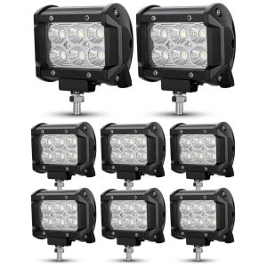 Farol de Milha LED Off Road 8Pçs 18W LED 1440 Lúmens 9 a 30V À Prova Dágua Caminhão SUV BUNKER INDUST Preto