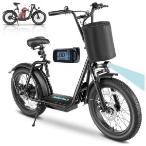 Scooter Elétrica para Adultos até 136 kg Velocidade Máxima de 32 km/h e Alcance de 48 km com Tela de LCD Assento Ajustável e Cesta Removível 819W Caroma P3 Preta