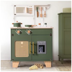 Mini Cozinha Educativa ROBUD Kit de Cozinha para Crianças de 3 Anos com Máquina de Gelo Falso Brinquedo de Madeira Ideal para Presente