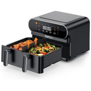 Air Fryer 8 em 1 de 1026 Litros com Cesto Flexível e Divisória para Cozimento Duplo 110V 1700W topzee Preta